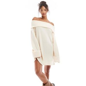 ASOS Cream Off-Shoulder Mini Dress